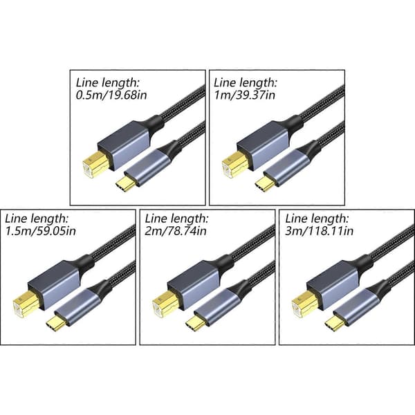 USB C-skrivarkabel Typ C hane till USB B TYP B skannerkabel skrivarsladd Typ C Typ B-kontroller bärbar dator 2m