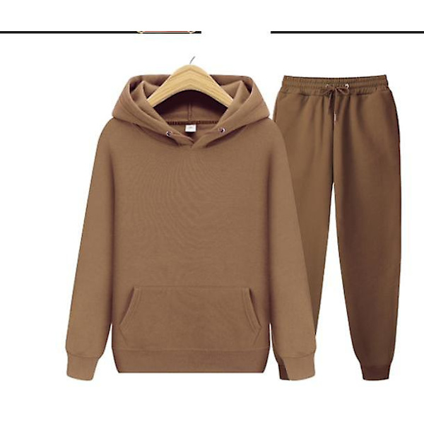 Herr Dam Casual Kläder Kostym Sportkläder Kostym Enfärgad Pullover + Byxor Kostym Julklapp brown S