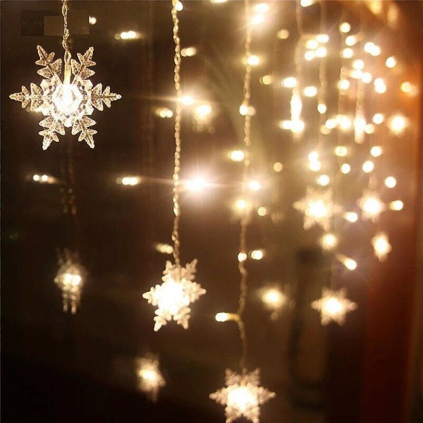 (Varm Hvit) 3.5M 96LED Foss Gardin Fairy Lights Julelys Bryllupsfest Dekor