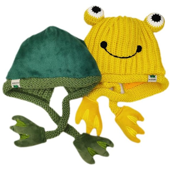 Stickad mössa för barn Söt groda tecknad vintervarm mössa green 48-58cm