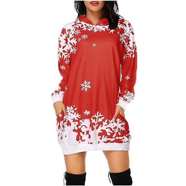 Julstil Sweatshirts Klänning Ficka Huvtröjor Dam Toppar Pullover Tecknad Roliga Sweatshirts För Dam Casual Pullover Höst M