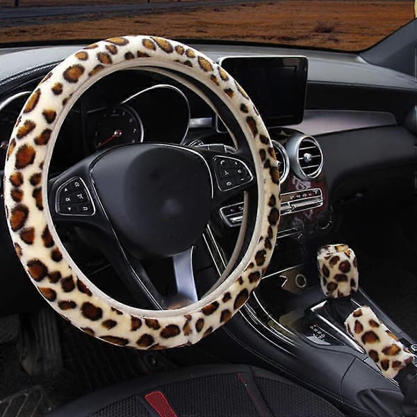 [LCS] 3 st/set Leopard Plysch Rattskydd Vinter Biltillbehör Beige