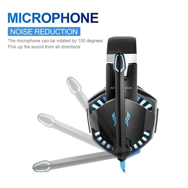 [LCS] Gaming Headset Over-Ear med Mikrofon, Kablede Hovedtelefoner til PC PS4 Xbox Blå Blue