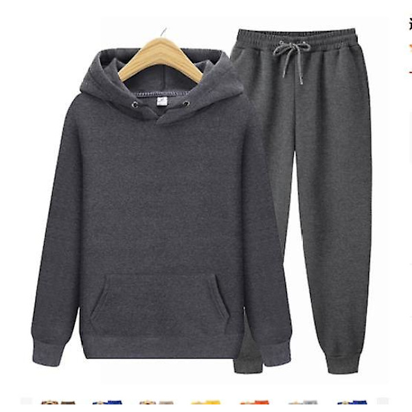 Herr Dam Casual Kläder Kostym Sportkläder Kostym Enfärgad Pullover + Byxor Kostym Julklapp dark gray M