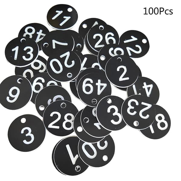 [LCS]100st Plast ID-nummerbrickor 1-100 Graverad Nummer ID-bricka Färgad för Nyckelring Black
