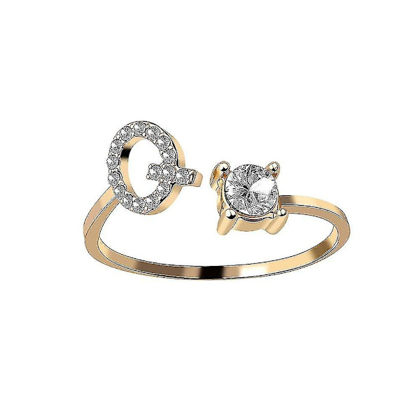 A-z Bokstav Guld Färg Metall Justerbar Öppningsring, Initialer Namn Alfabet Gold Color Q