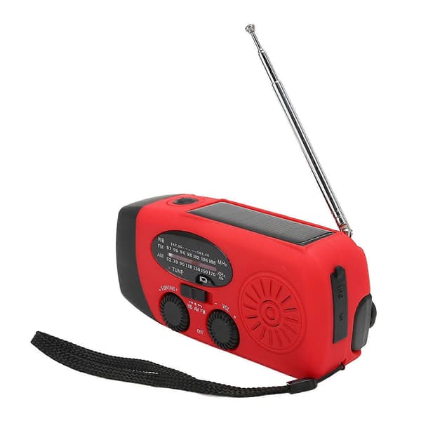 Nød Solar Håndsveiv Dynamo AM/FM/WB Værradio LED Lommelykt Lader Rød