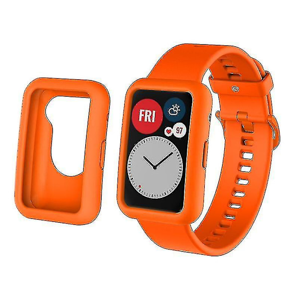 Silikonarmband Kompatibelt med Huawei Watch Fit, Ersättningsarmband + Repsäkert Klockfodral Orange, Orange Style L Huawei Watch Fit Orange, Orange
