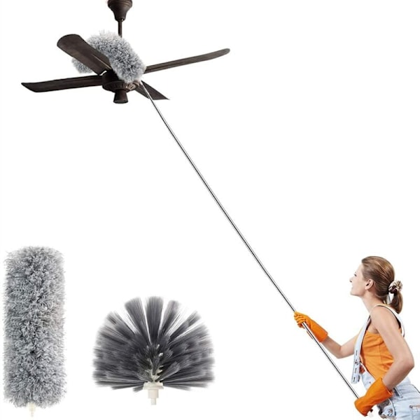 Mikrofiber teleskopisk støvkost til spindelvæv - børste til høje lofter - Stribe resistent - vaskbar, foldbar - 250cm - Rengøringsredskaber til hjemmet