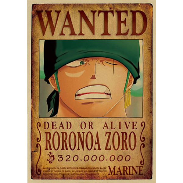 One Piece Poster - Efterlyst Zoro - 51 x 36 cm