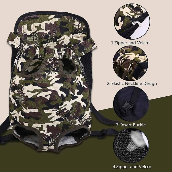 Justerbar Ryggsäck för Katt, Handsfree, Front Pet Legs-out Hundbärsele Camo