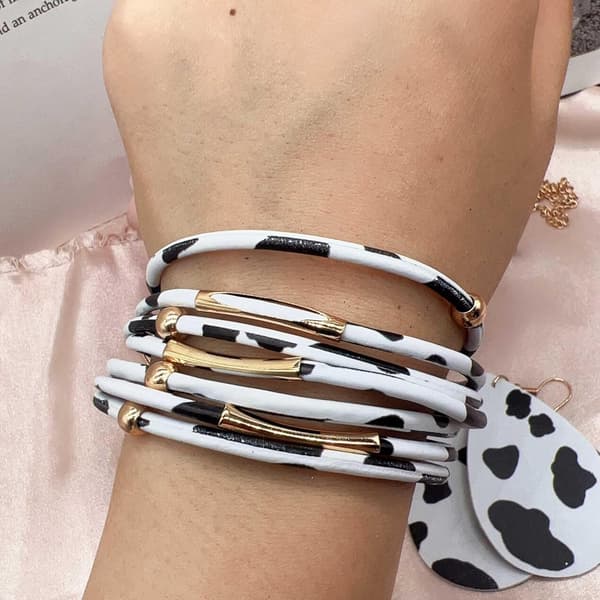 Faux læder øreringe halskæde armbånd sæt til kvinder piger 4 dele jul