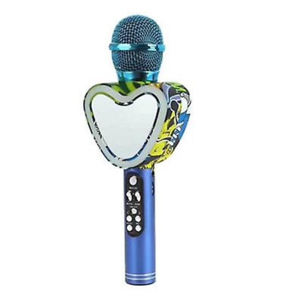 Hjärtformad trådlös bluetooth karaokemikrofon, 4 i 1 med led-ljus för ktv blue