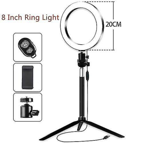 20cm/8 tuuman Mini LED Video Rengasvalo Himmennettävä 3 Valotilaa USB-virtalähde