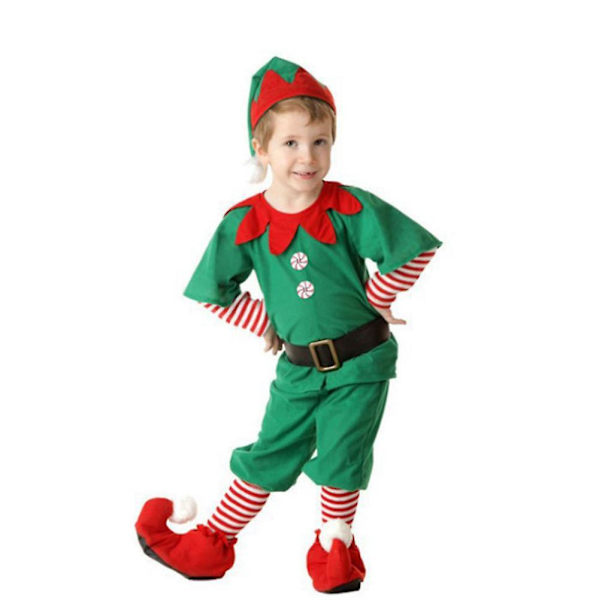 Juldräkt för föräldrar och barn, Julalv Cosplay, Grön Juldräkt 110CM