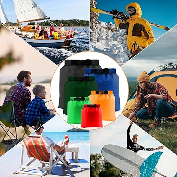 Vattentätt Torrbagge Set om 6, Lätta Torrbaggar Kanotväskor Vattentät Väska för Kajakpaddling Forsränning Båtliv Vandring Camping Resor Backpacking