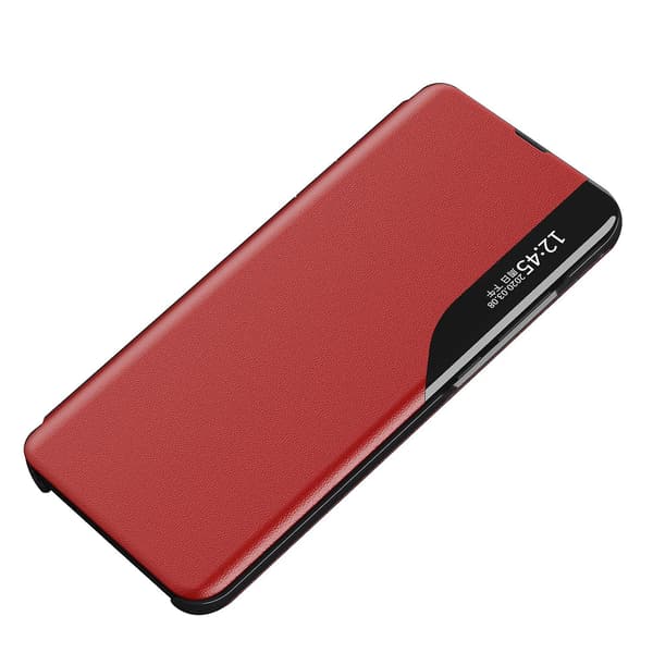 [LCS]Smart View Window Stand Design Drop-proof Folio Flip Case Cover for Compatible with Samsung Compatible with Galaxy S22 5G Red Style E Samsung Galaxy S22 5G