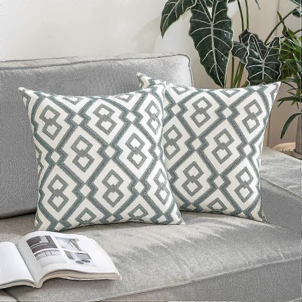 Boho Indretning Hør Pudebetræk, 18x18 Tommer Grøn med Skjult Lynlås til Tekstureret Bondegårdsstil Sofa Seng