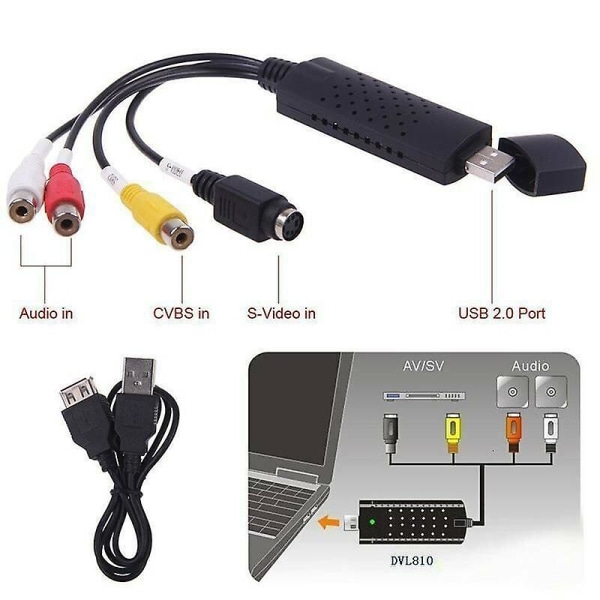 USB 2.0 VHS-band till PC DVD-konverterare Video & Ljud Inspelningskort Adapter Verktyg