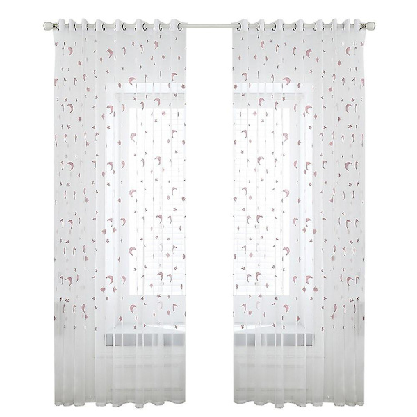Broderte Ring Topp Vindusgardiner For Soverom Pink 140*260cm
