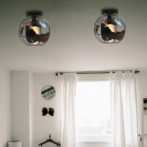 Metalbur Loftlampe E27 Loftpendel til Soveværelse Stue Bar Sort - Sort
