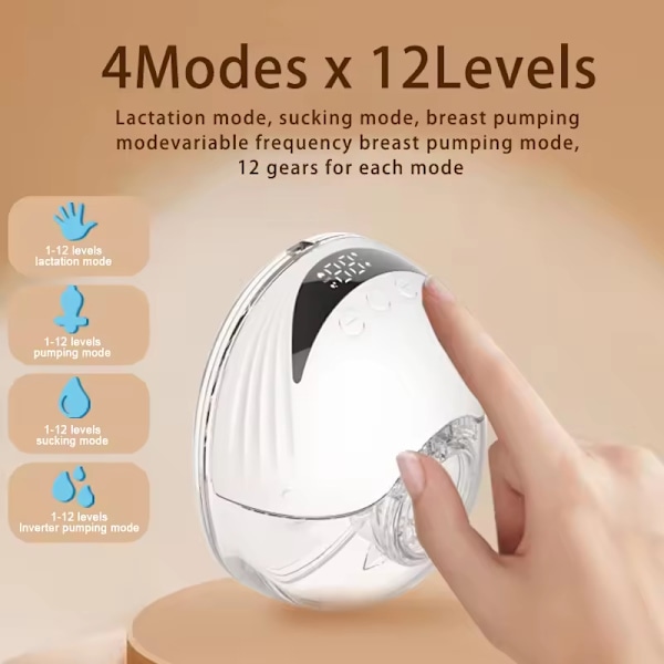 2 st Hands Free Bröstpump Portabel Elektrisk Bröstpump Lättvikt Med LED-Display 4 Lägen 12 (Vit)