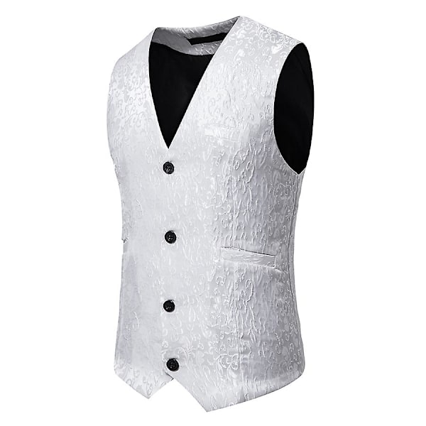 Tryckväst för män, kostymväst, business, slim fit, formell klänning WHITE 2XL