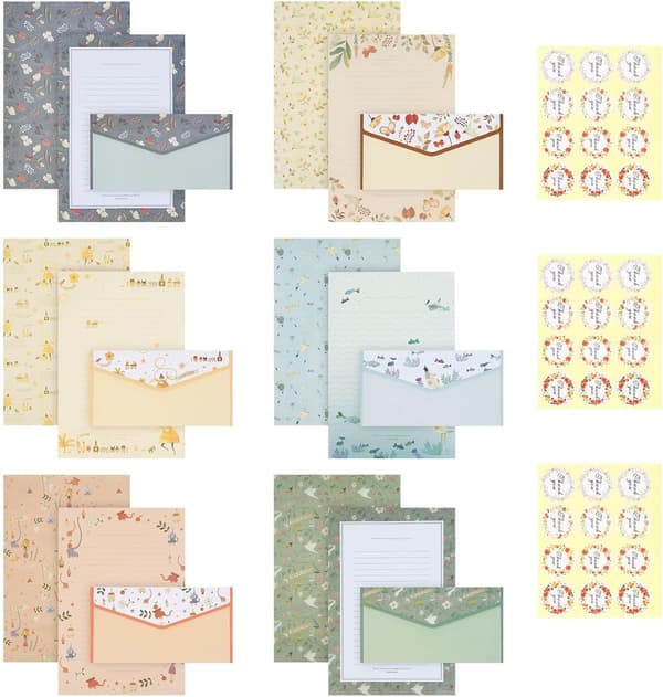 [LCS] Stationery Set, 36 Sheets of Stationery and 18 Envelopes, Self-Adhesive Envelopes Stationery Envelope Pattern for Invitation Envelopes