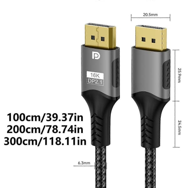 16K 8K@120Hz 4K@240Hz 80Gbps DP2.1 Kabel med Dynamisk HDR til Bærbare Computere, TV'er og Gaming Skærme 3m