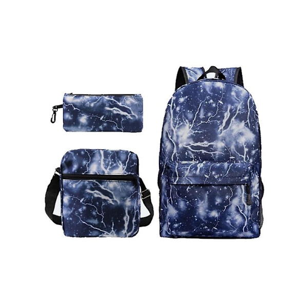 3 stk. Gutter Jenter Tik Tok Galaxy Skolesekk Ryggsekk Skulderveske Lightning Blue