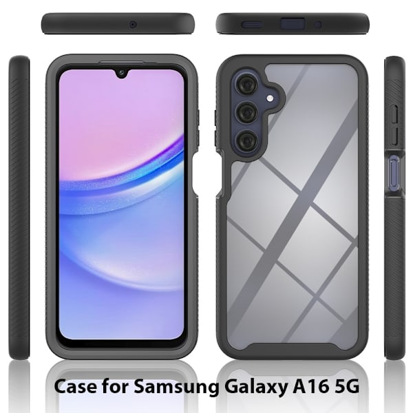 [LCS]SKALO Compatible with Samsung A16 Shockproof Clear Hybrid Case + Screen Protector - Black