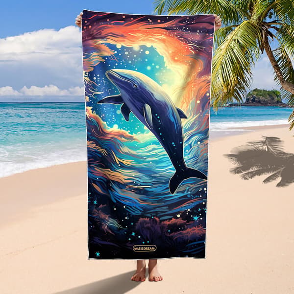 [LCS] Djurmönstrad snabbtorkande strandhandduk Navy 59X29.5 INCH