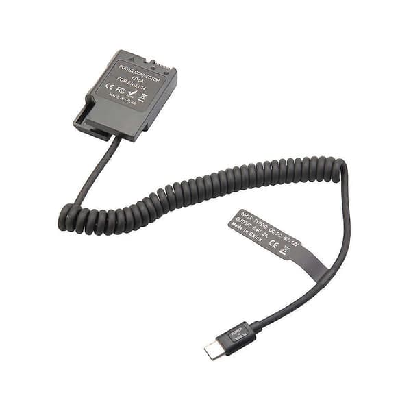 EL14 Dummy Coupler Batteri Typ-C Spiralkabel för D3100 D3500 D5100 D5200 D5300 D5600 P7000 P7100 Black