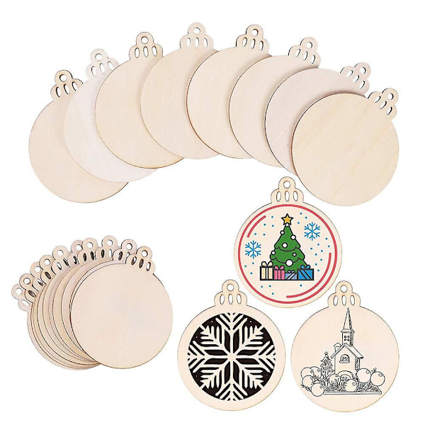 30 kpl 3,5\" DIY puisia joulukoristeita, viimeistelemättömiä, valmiiksi porattuja puuviipaleita, ympyröitä, jotka sopivat askartelukeskipisteisiin 30PCS