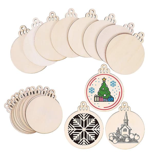 30 stk. 8,9 cm DIY Julepynt i Tre, Ubehandlede Ferdigborede Treskiver, Sirkler Kompatible med Håndverk Midtstykker 30PCS