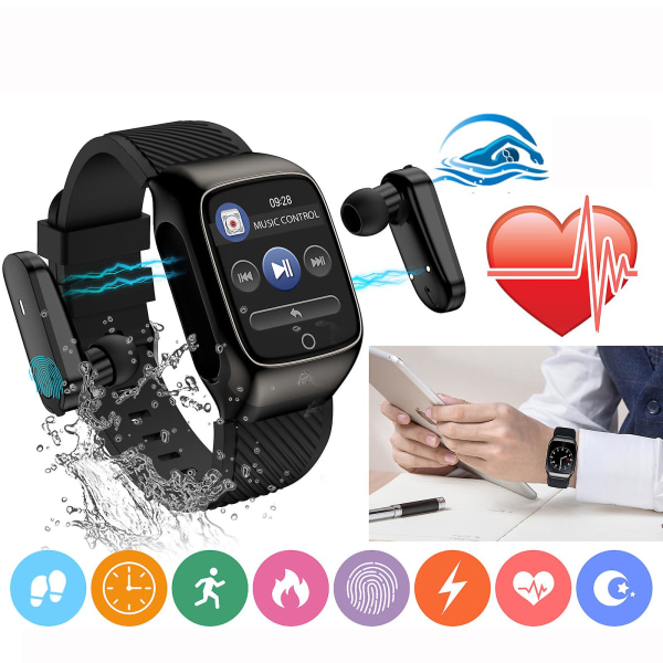 2-i-1 Smart Watch med Tws Bluetooth 5.0 trådlös hörlurar Touch Sports Earbuds