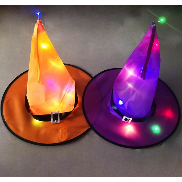 Halloween LED Light Up Witch Hat Glödande Häxor Kepsar Rekvisita Hängande Dekor Hatt Orange