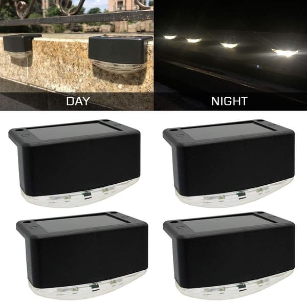 [LCS] 4 stk. solcellelamper for utendørs bruk, vanntette LED-solcellelamper for gjerde, uteplass, trapper, hageganger og gårdsplass
