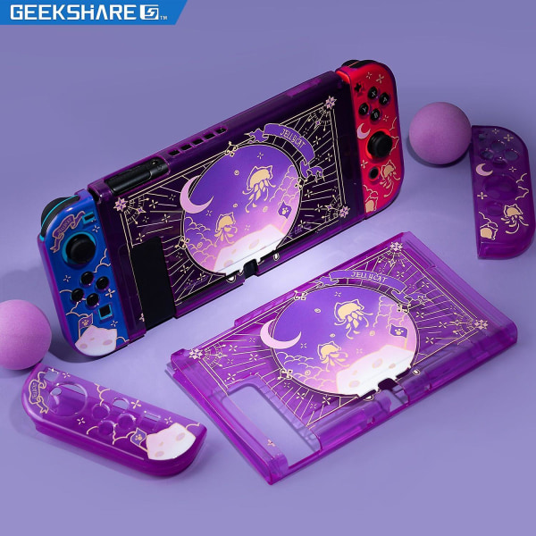 Geekshare jellyfish violet Nintendo Switch-skal, NS skyddande fulltäckande delat TPU mjukt fodral för Nintendo Switch-tillbehör Joystick cap 1
