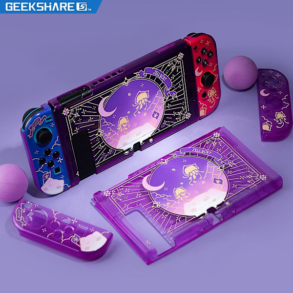 Geekshare jellyfish violet Nintendo Switch-skal, NS skyddande fulltäckande delat TPU mjukt fodral för Nintendo Switch-tillbehör Joystick cap 2