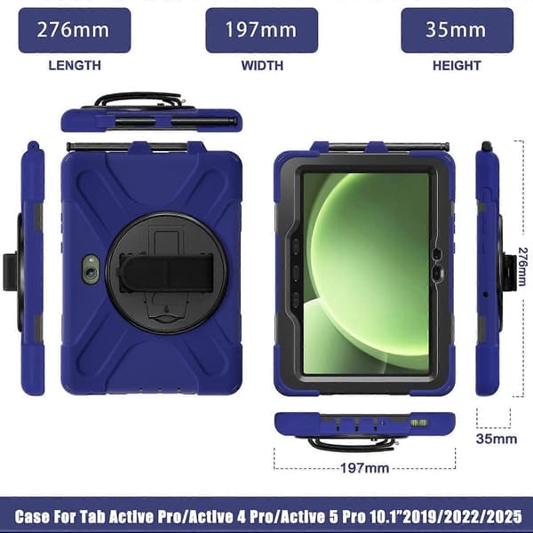 Til Samsung Galaxy Tab Active5 Pro Etui Roterende Støtteben PC+Silikone Håndrem Tablet Cover Multicolor Navy Blue