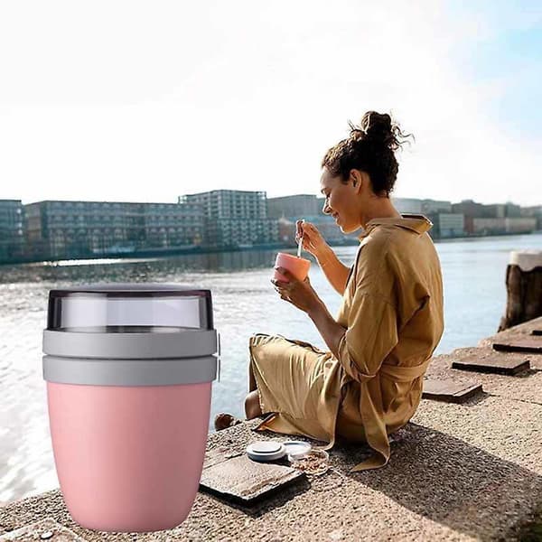 [LCS] Bärbar lunchmugg Reseförvaringsskål Utflyktslunchlåda - Rosa Pink