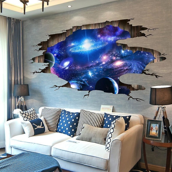 Självlysande 3D Rymd Galax Väggdekor För Barnrum Mural Hem D