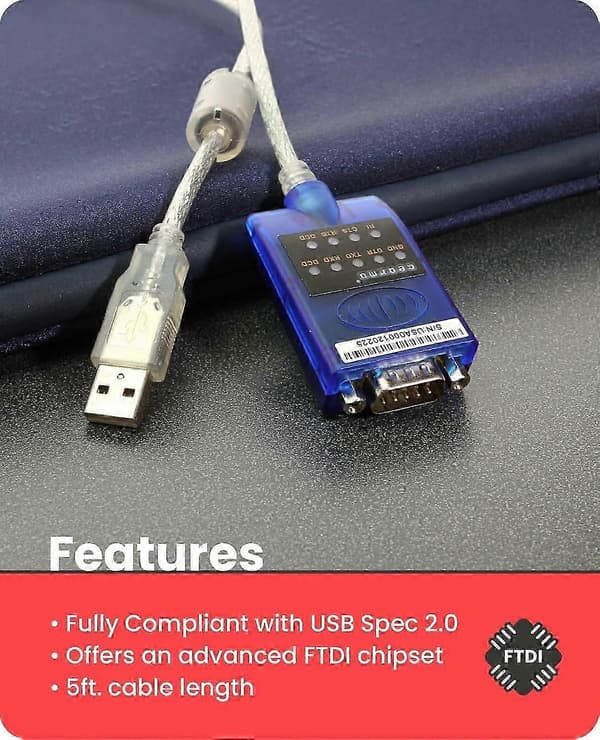 USB-RS-232-sarjasovitin LED-merkkivaloilla, FTDI-piirisarja Windowsille