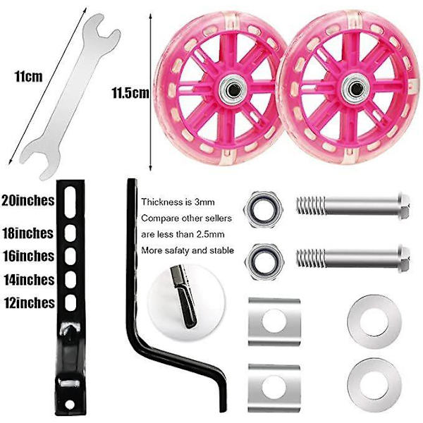 LED Blinkande Cykel Stödhjul Stabilisatorer Kit Pink