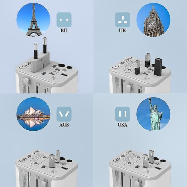Universell reseadapter med 3 USB-portar och 1 USB C för global användning