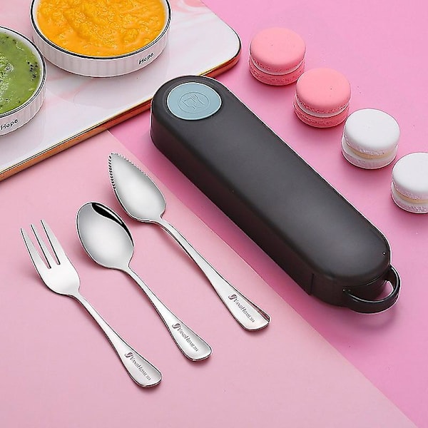 Matbordsservis i rostfritt stål för skola, picknick, bärbar middag Black Blue