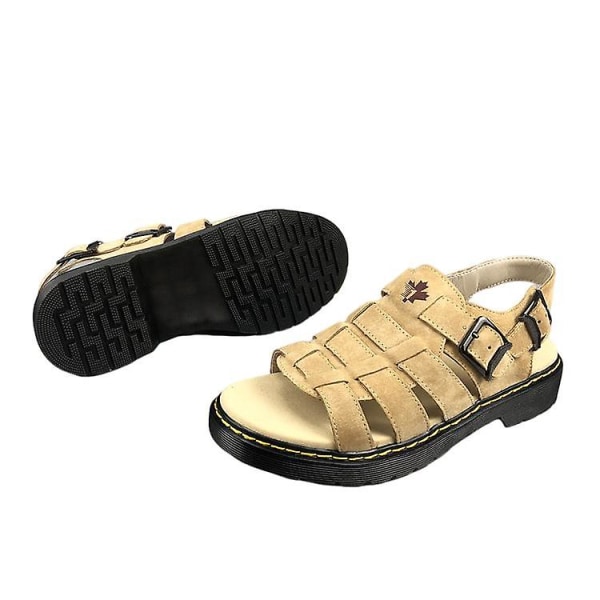 Herr Sandaler i Läder av Toppskiktet Gris för Lediga Strandtillfällen 46