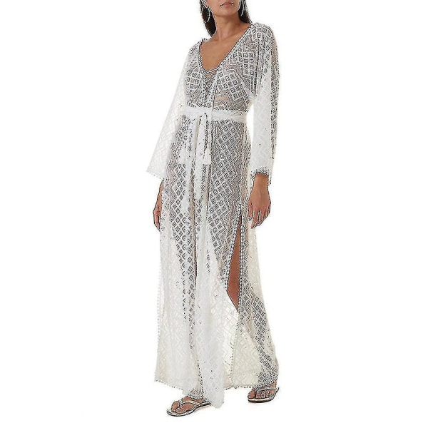 Spets bikiniöverdrag solskydd knytband solskydd kaftan strandkläder d
