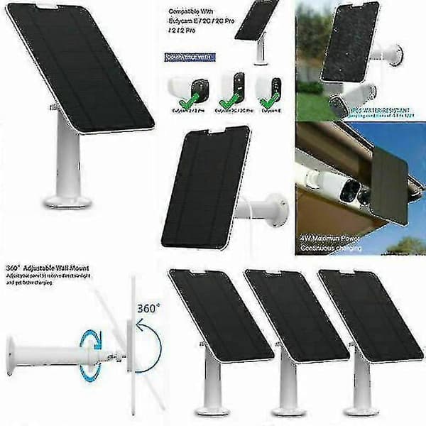 [LCS] Solpanel til Eufycam 2/2c/2c Pro/e/2 Pro 4w monteringsbeslag 13ft kabel sort